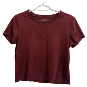 Suede Velvet Style Top X-Small Semi-Crop Tee Women Teen Versatile Goth Warm Red